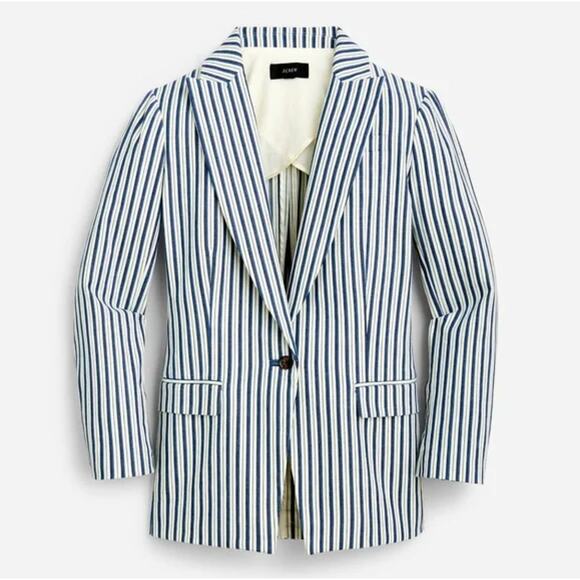 J CREW Willa Blazer Blue White Striped Button Front Jacket Women's Size 6 NWT - Picture 1 of 10